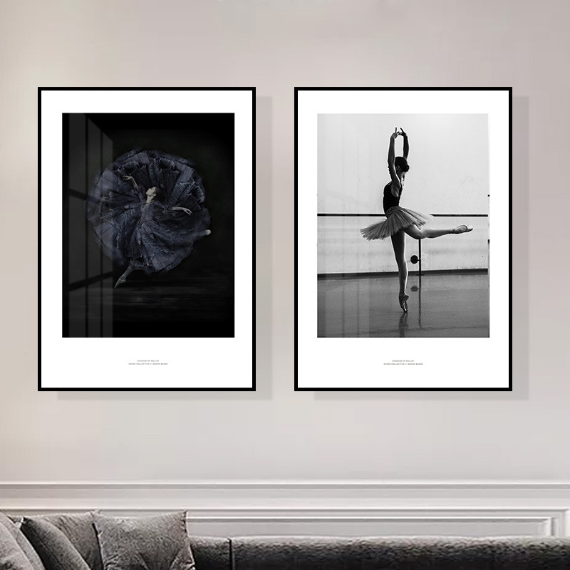 Framed Wall Art Modern style black and white photography dancing girl entrance hallway decoration,