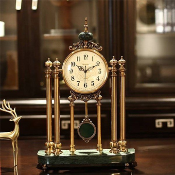 LUXURY SILENT 6 PILLAR CLOCK WITH GREEN GRANITE BASE & TOP 6912A-1