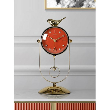 GOLD TABLE CLOCK BIRD DESIGN & ORANGE FACE 6951C-1