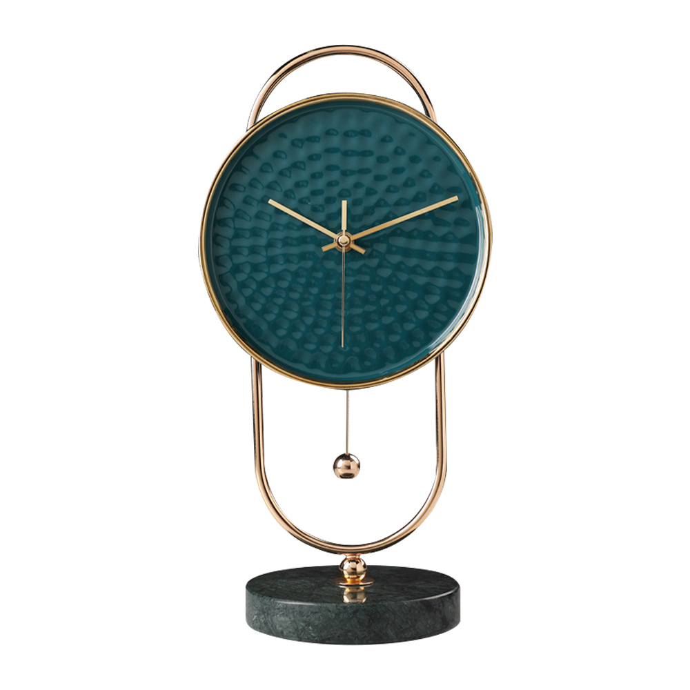 GOLD TURQOUISE SILENT TABLE CLOCK WITH GOLF BALL LOOK 6930-1