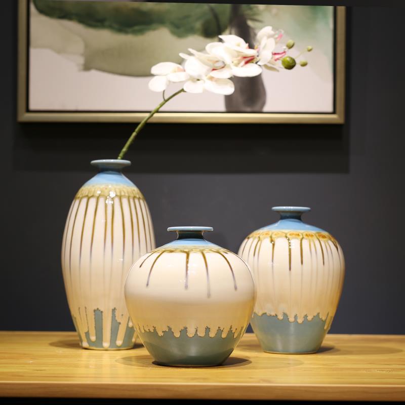 Set of 3 Ceramic Vases Driping Paint Pattern Finish B-103