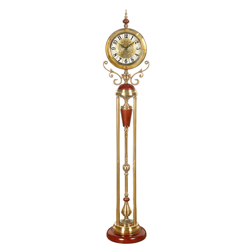 LUXURY STANDING CLOCK WHITE FACE BRONZE & ROSE WOOD FINISH 60006