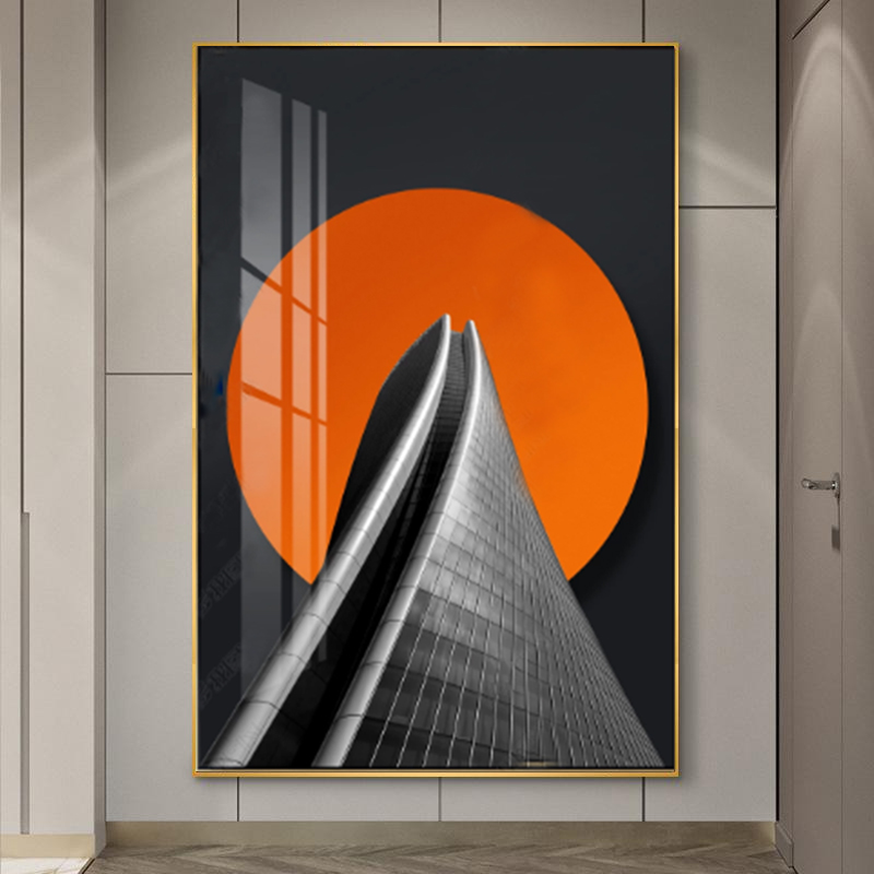 abstract wall art with Aluminium Frame black & orange