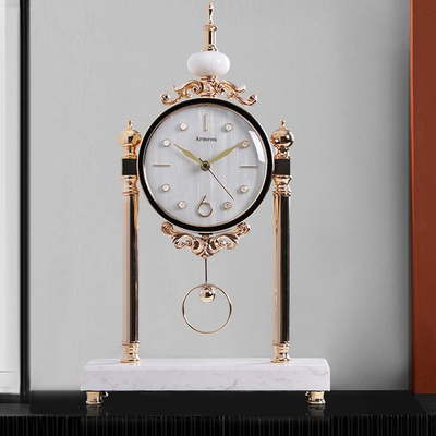 LUXURY PEARL WHITE DESK CLOCK WITH WHITE GRANITE BASE 6958B-1