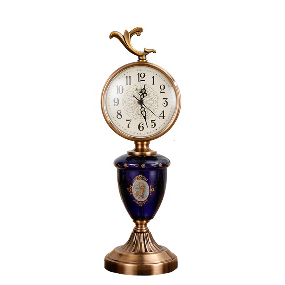 LUXURY TABLE CLOCK WITH BLUE HAND PAINTED ART & BRONZE 6809A-1