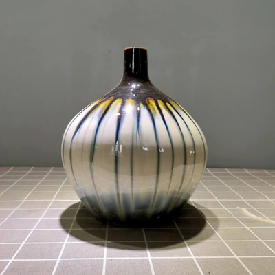 Modern Set of 3 Ceramic Decorative Pots With Abstract Art With Minor Manufacturing Defects B-135