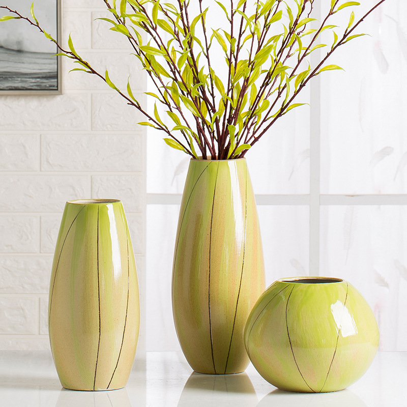 Modern Set of 2 Ceramic Vases Bamboo Colour B-153