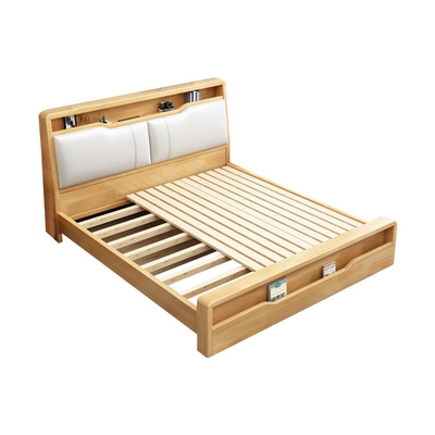 Modern Light Wood Bed Base With Pillows On Headrest BK-F1.8S / 1800cm x 2000cm