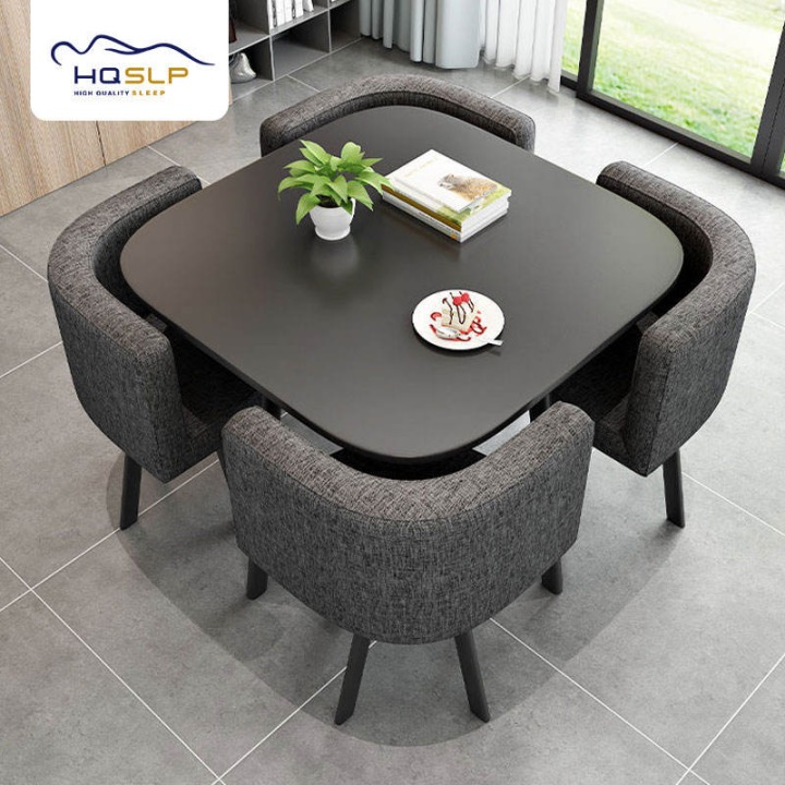 Modern Square Dining Table Set with 4 Chairs, Space-Saving, Wooden Bar Table for 4 People
