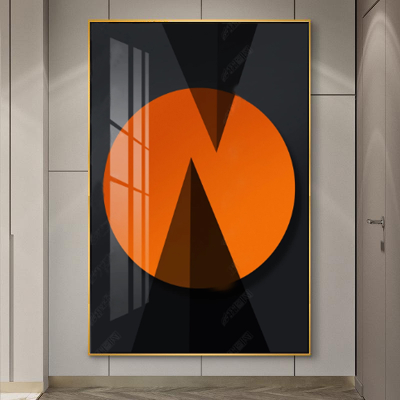 abstract wall art with Aluminium Frame black & orange