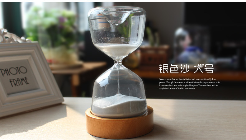 Modern LED Light Hourglass Silver Sand With Wood Base