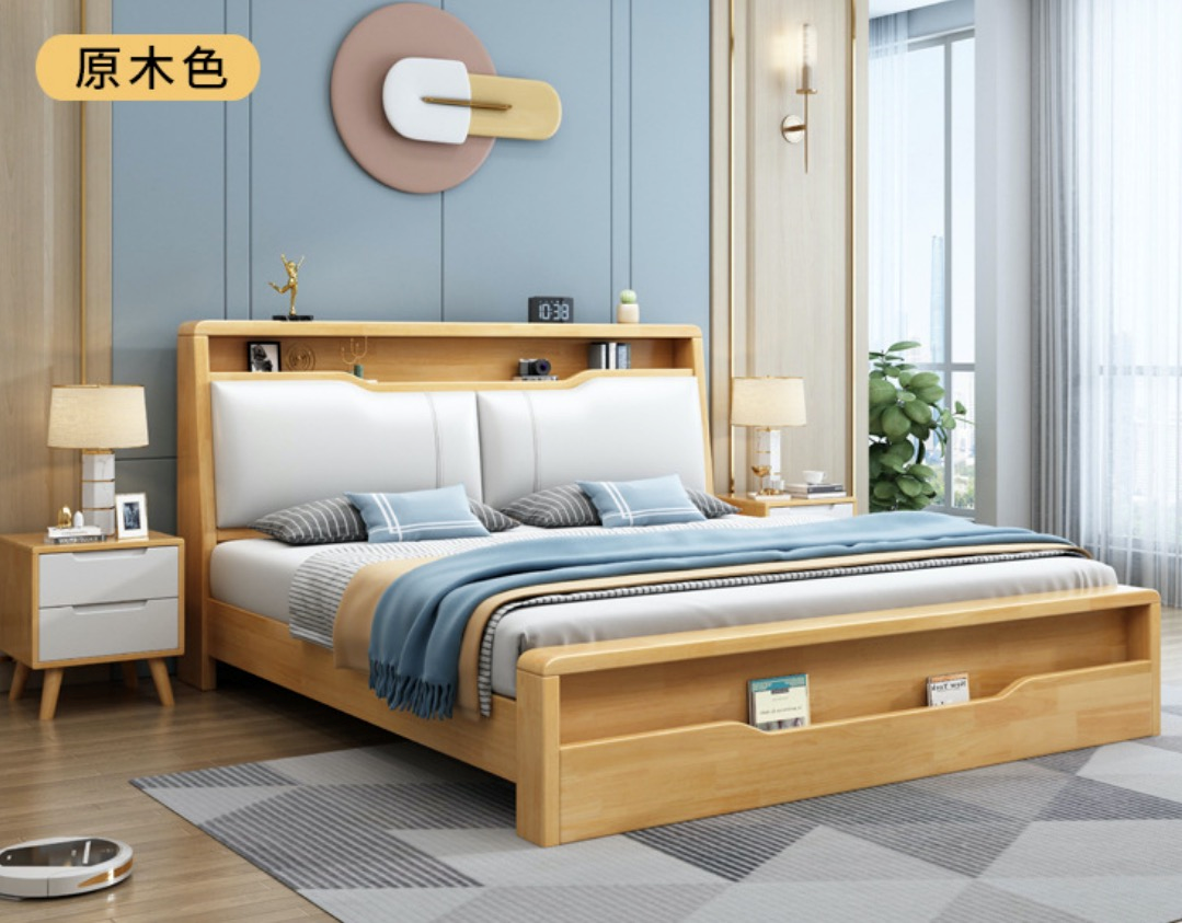 Modern Light Wood Bed Base With Pillows On Headrest BK-F1.8S / 1800cm x 2000cm