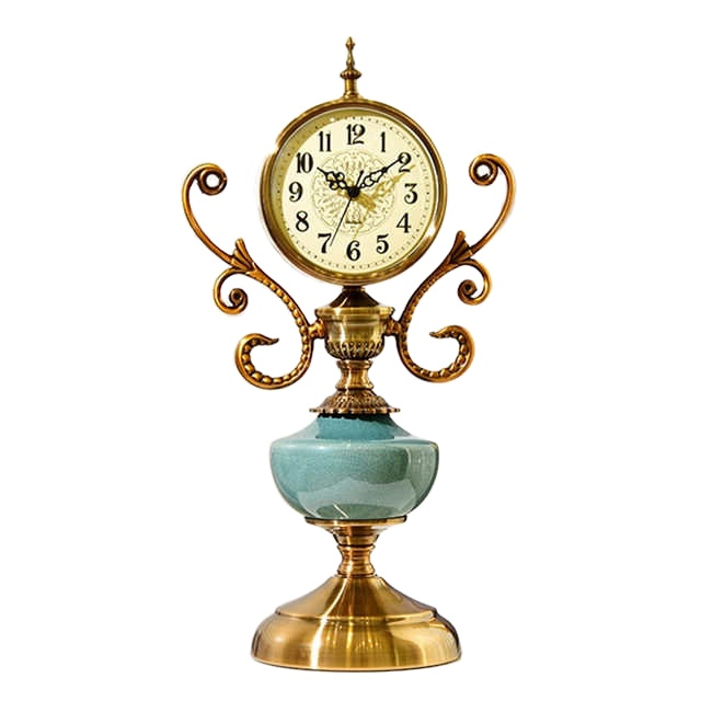 LUXURY BRONZE TABLE CLOCK WITH LIGHT BLUE FINISH & SIDE PATERNS 6828-1