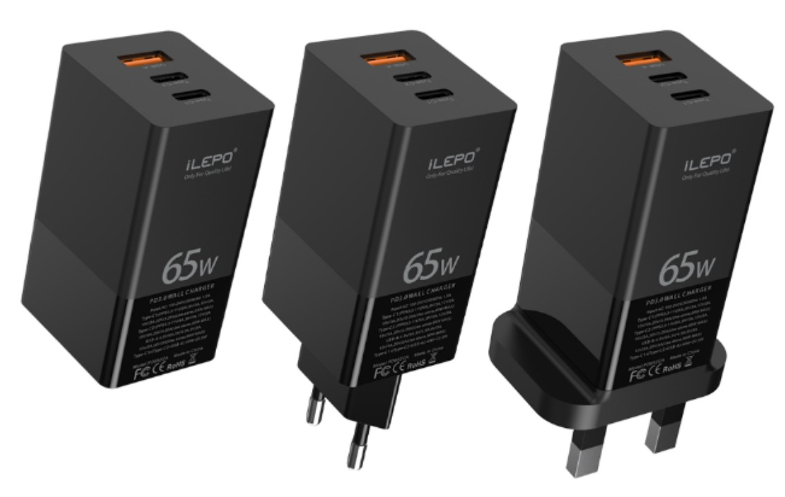 3-Jack 65W Super Silicon-Tech Mini Travel Quick Charger i10
