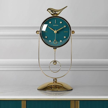 GOLD TABLE CLOCK BIRD DESIGN & BLUE FACE 6951A-1