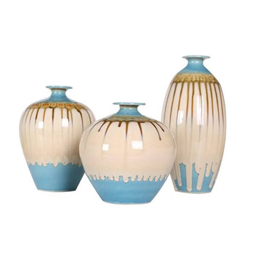 Set of 3 Ceramic Vases Driping Paint Pattern Finish B-103
