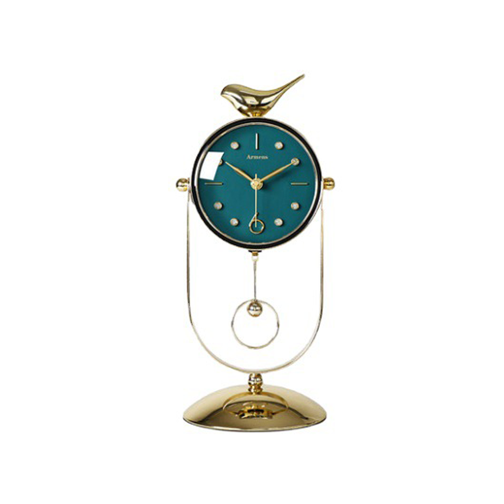 GOLD TABLE CLOCK BIRD DESIGN & BLUE FACE 6951A-1