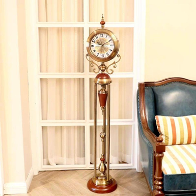 LUXURY STANDING CLOCK WHITE FACE BRONZE & ROSE WOOD FINISH 60006