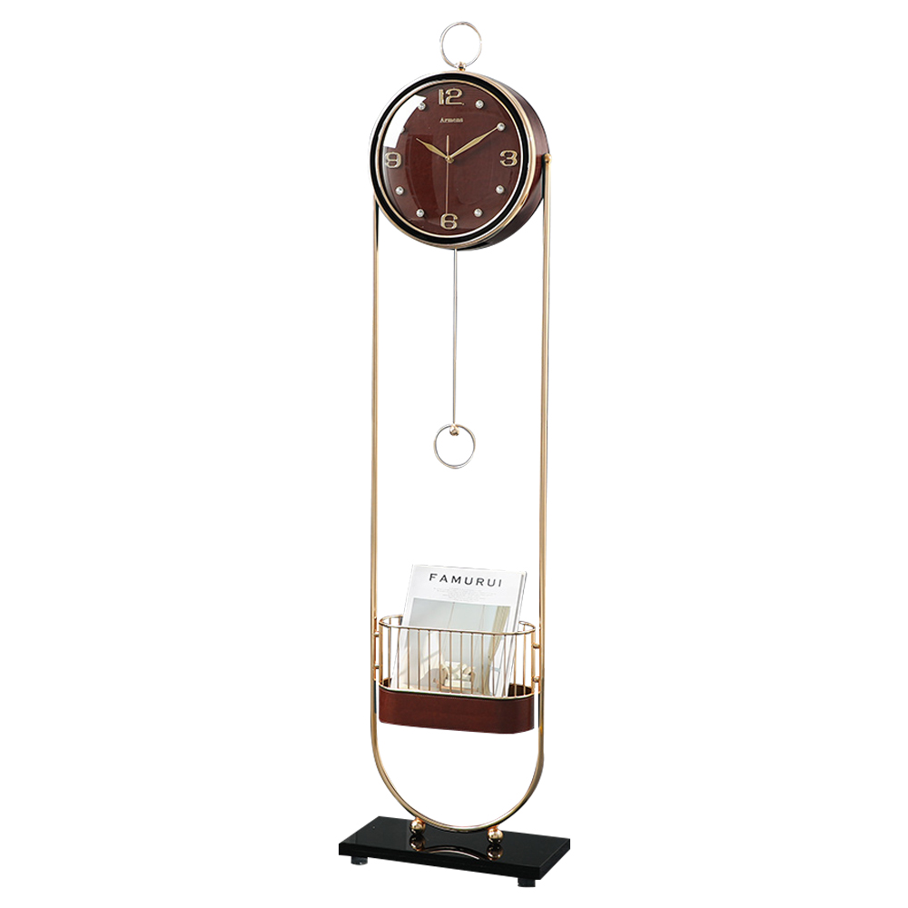 LUXURY ARMENS STANDING CLOCK GOLD & BROWN LEATHER FINISH 60018B
