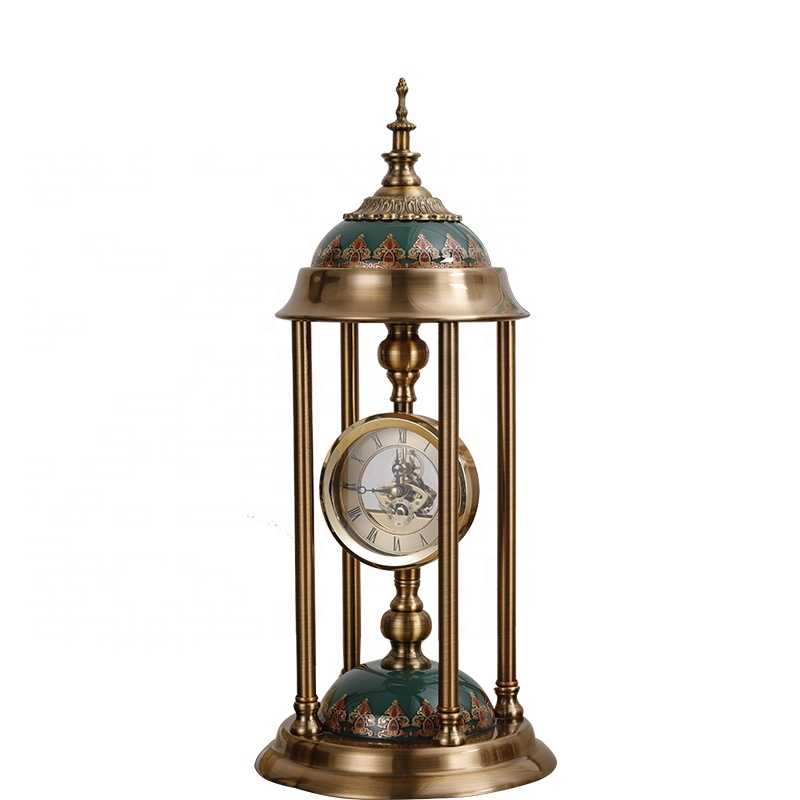 LUXURY TEMPLE STYLE SILENT TABLE CLOCK GREEN HAND PAINTED BASE AND TOP 6818-1