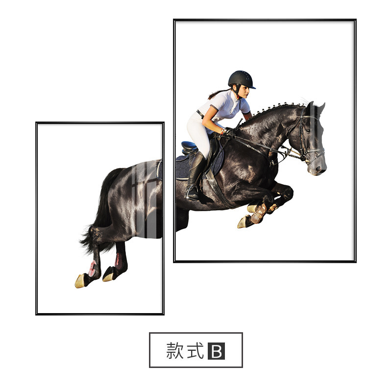 Wall Art Black Horse Rider Jump Wall art set of 2 90cmx70 B R BF