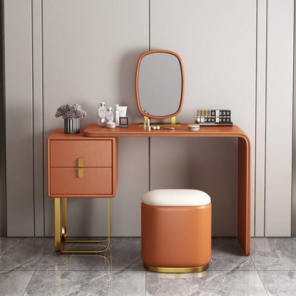 Modern Luxury White Dressing Table With Chair & Mirror F-1 Brown BF