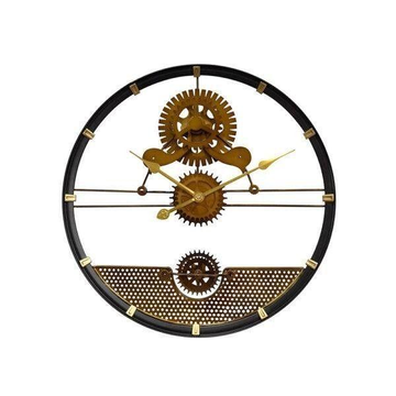 Modern Wall Clock Black Gold & Wood Finish 60CM