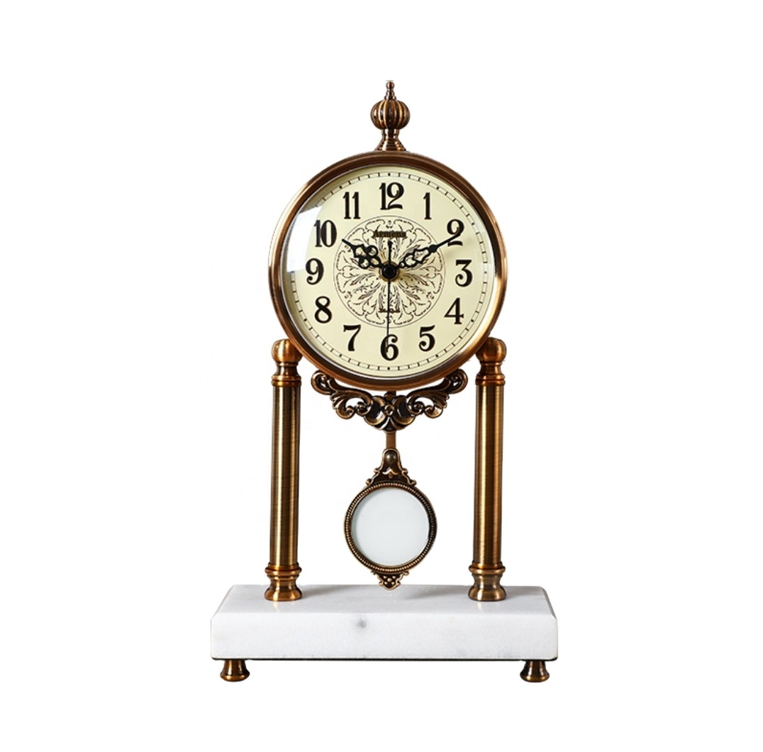 LUXURY SILENT 2 PILLAR CLOCK WITH WHITE GRANITE BASE 6910B-1
