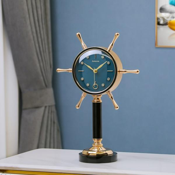 ARMENS SHIP WHEEL TABLE CLOCK WITH BLUE FACE 6962A-1