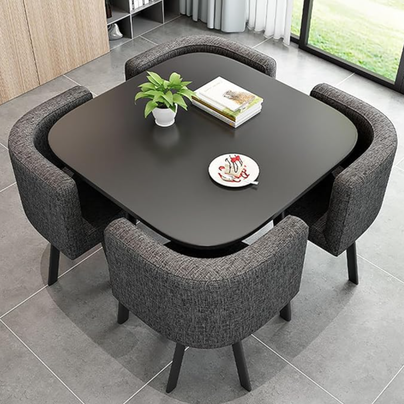 Modern Square Dining Table Set with 4 Chairs, Space-Saving, Wooden Bar Table for 4 People