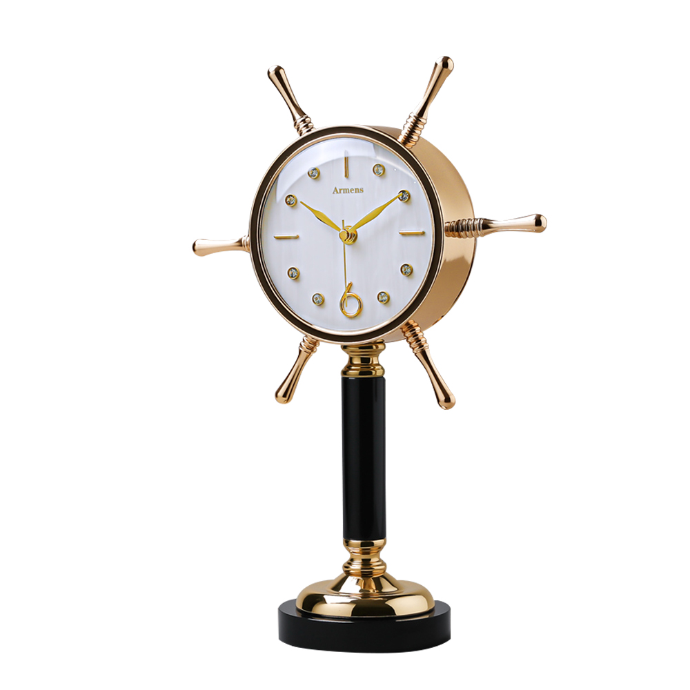 ARMENS SHIP WHEEL TABLE CLOCK WITH WHITE FACE 6962B-1